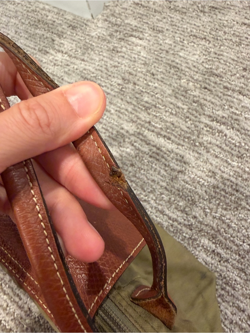 Longchamp Le Pliage Small Top Handle Tote Bag Khaki Green Made in France 13”x8.5 - Picture 5 of 11